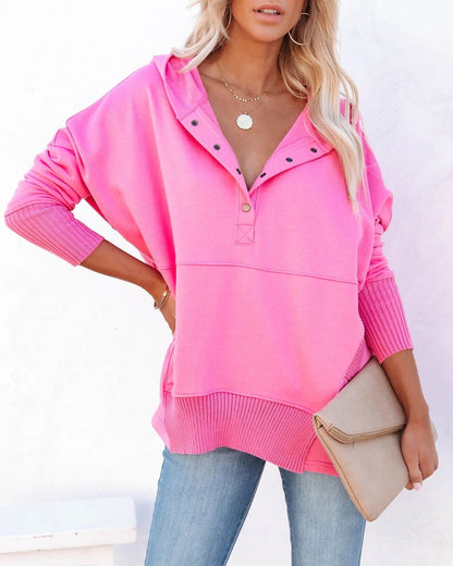 Comfortable Snap Button Hoodie for Women with Long Sleeve Ribbed Cuff Oversized Relaxed Style