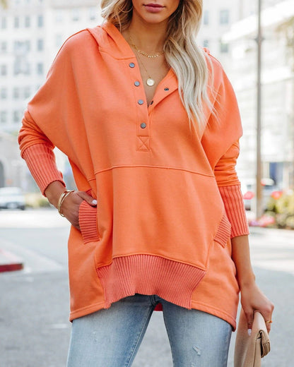 Comfortable Snap Button Hoodie for Women with Long Sleeve Ribbed Cuff Oversized Relaxed Style