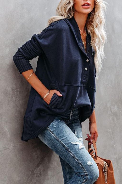 Comfortable Snap Button Hoodie for Women with Long Sleeve Ribbed Cuff Oversized Relaxed Style