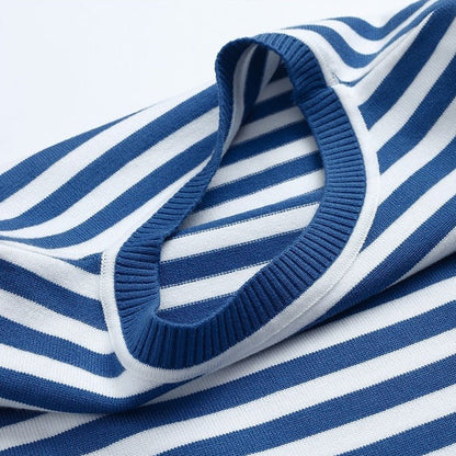 Comfortable Striped Knit Sweater for Women with Crew Neck Long Sleeve Relaxed Oversized Style