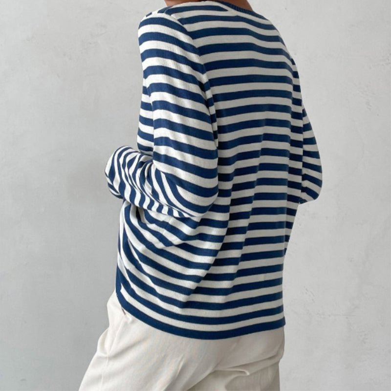 Comfortable Striped Knit Sweater for Women with Crew Neck Long Sleeve Relaxed Oversized Style