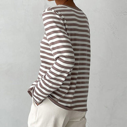 Comfortable Striped Knit Sweater for Women with Crew Neck Long Sleeve Relaxed Oversized Style