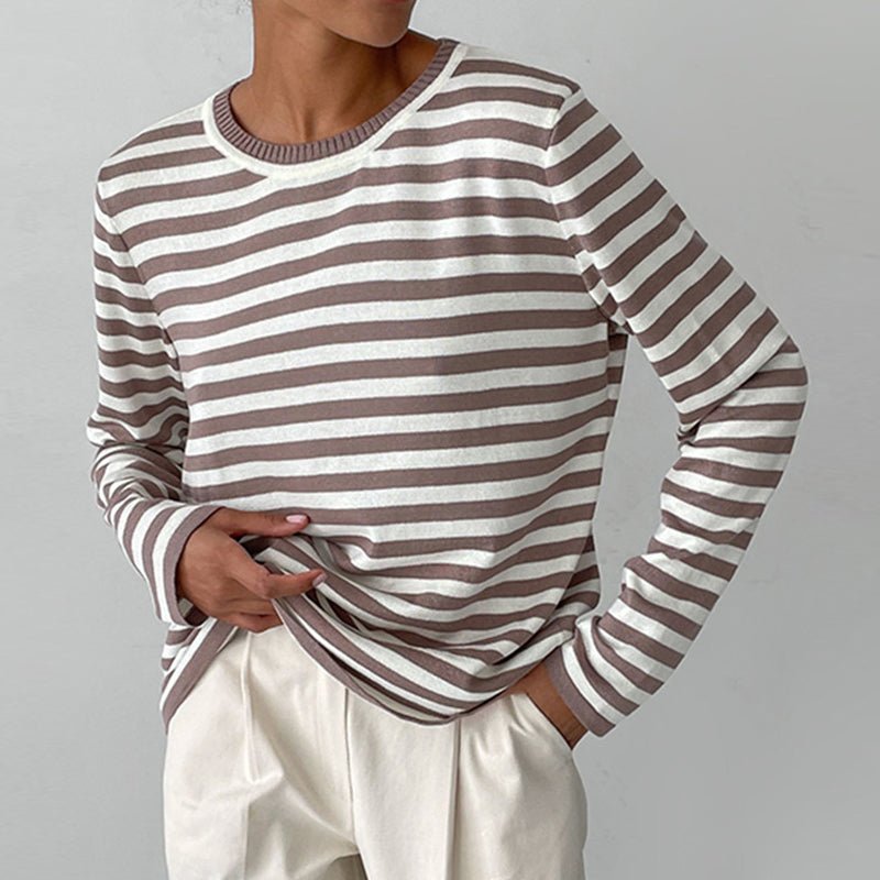 Comfortable Striped Knit Sweater for Women with Crew Neck Long Sleeve Relaxed Oversized Style