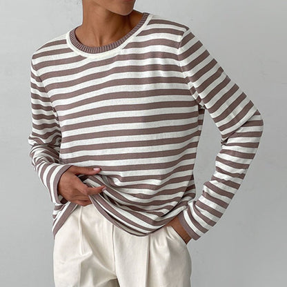 Comfortable Striped Knit Sweater for Women with Crew Neck Long Sleeve Relaxed Oversized Style