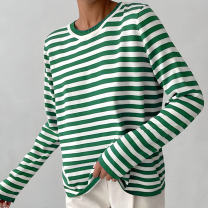 Comfortable Striped Knit Sweater for Women with Crew Neck Long Sleeve Relaxed Oversized Style