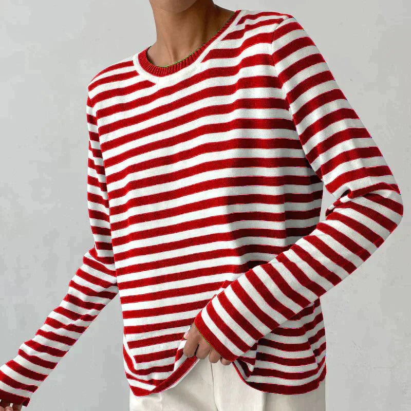 Comfortable Striped Knit Sweater for Women with Crew Neck Long Sleeve Relaxed Oversized Style