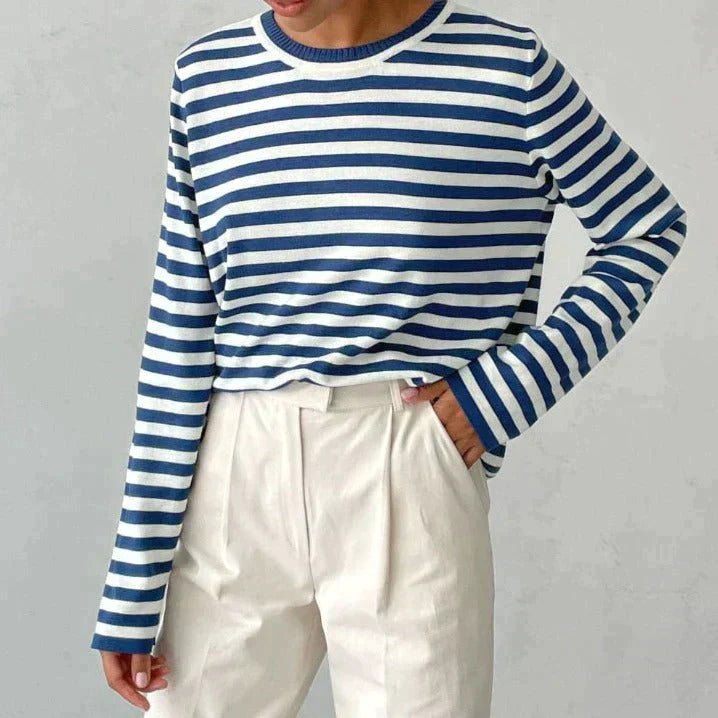 Comfortable Striped Knit Sweater for Women with Crew Neck Long Sleeve Relaxed Oversized Style