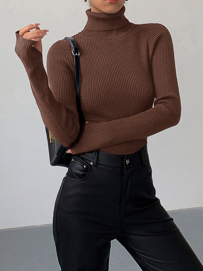 Comfortable Ribbed Sweater for Women with Turtleneck Long Sleeve Fitted Bodycon Style