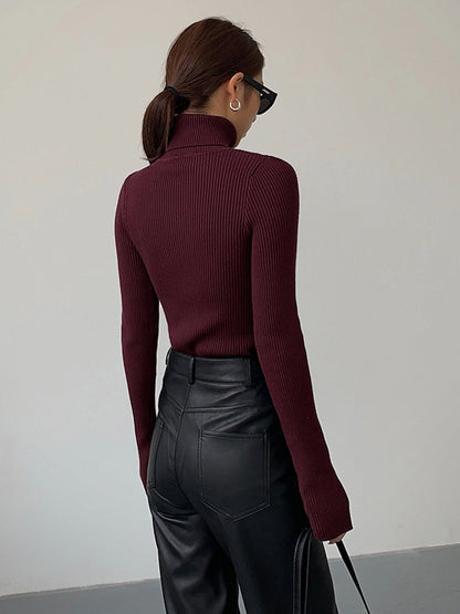Comfortable Ribbed Sweater for Women with Turtleneck Long Sleeve Fitted Bodycon Style