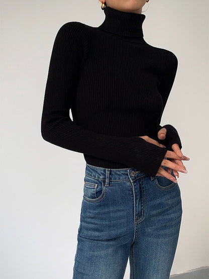 Comfortable Ribbed Sweater for Women with Turtleneck Long Sleeve Fitted Bodycon Style
