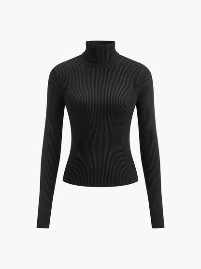 Comfortable Ribbed Sweater for Women with Turtleneck Long Sleeve Fitted Bodycon Style