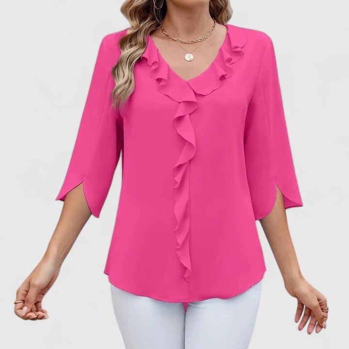Effortless Ruffle Blouse for Women with V Neck Split Sleeve Flowy Casual Style