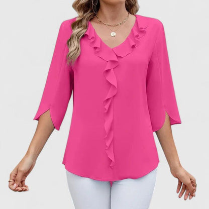 Effortless Ruffle Blouse for Women with V Neck Split Sleeve Flowy Casual Style