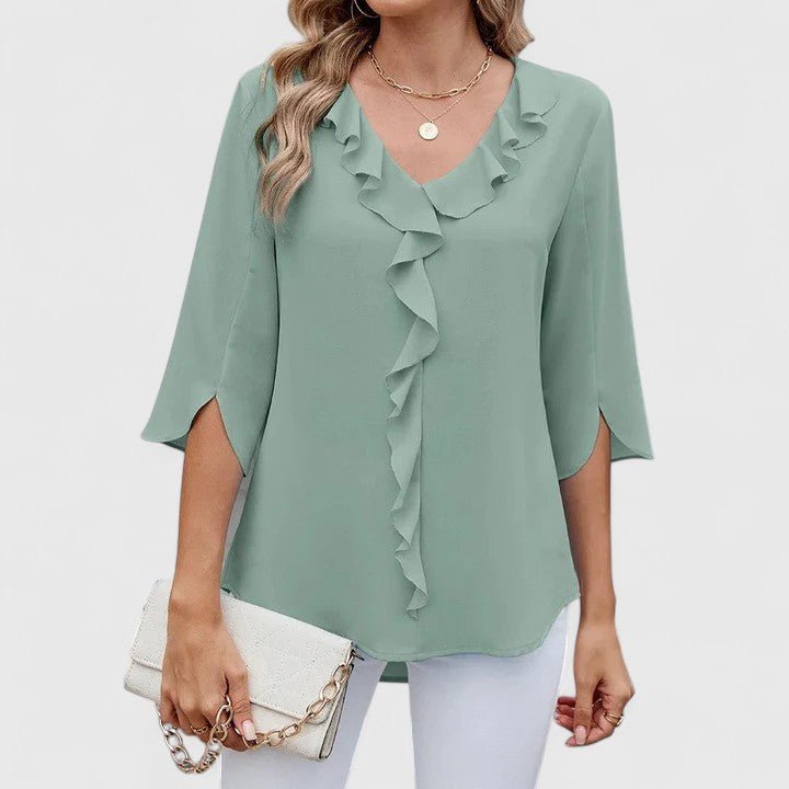 Effortless Ruffle Blouse for Women with V Neck Split Sleeve Flowy Casual Style