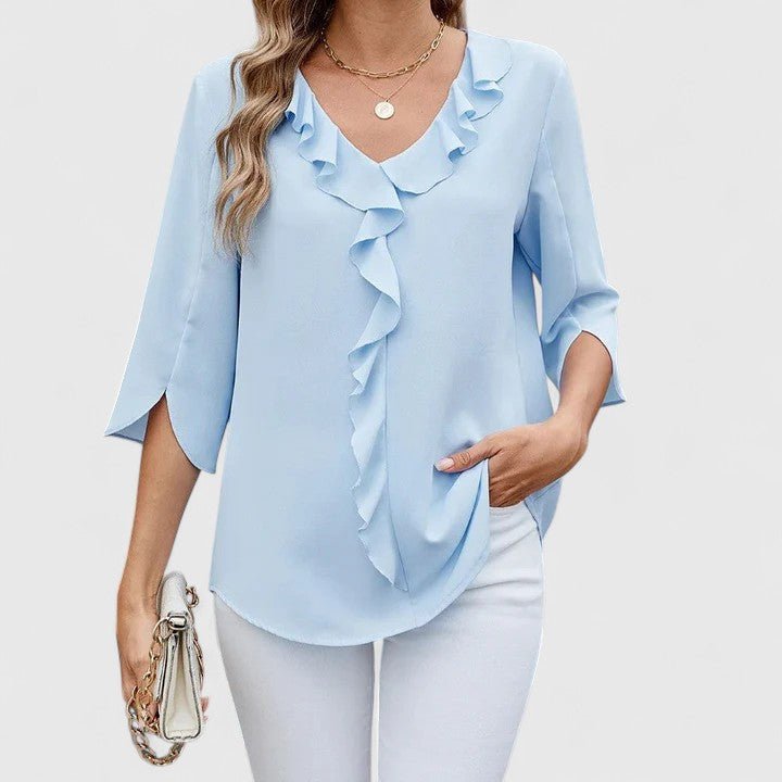 Effortless Ruffle Blouse for Women with V Neck Split Sleeve Flowy Casual Style