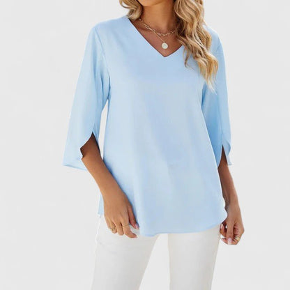 Effortless Ruffle Blouse for Women with V Neck Split Sleeve Flowy Casual Style