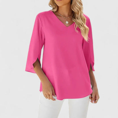 Effortless Ruffle Blouse for Women with V Neck Split Sleeve Flowy Casual Style