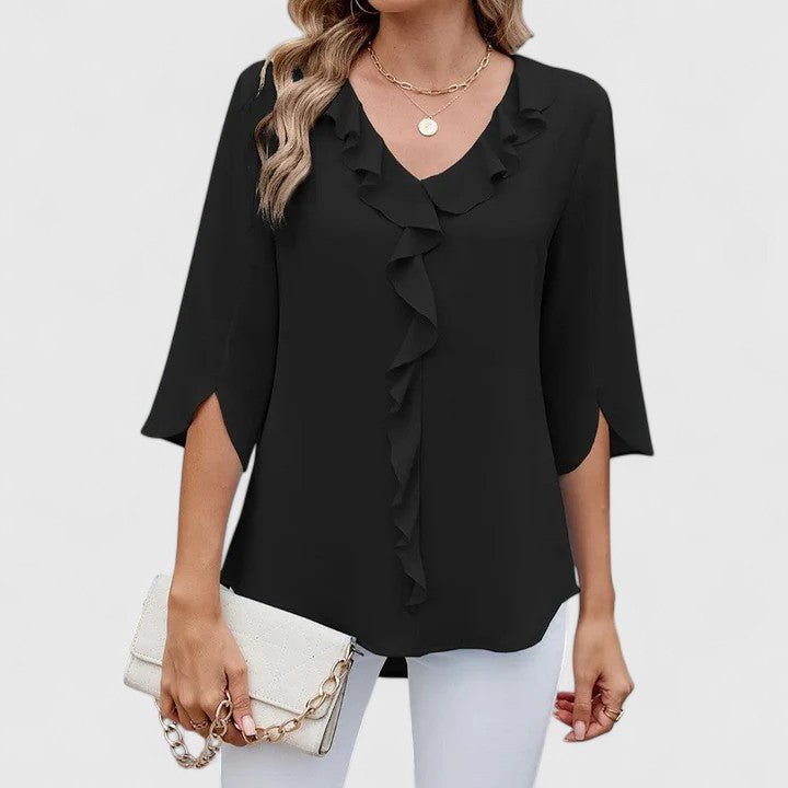 Effortless Ruffle Blouse for Women with V Neck Split Sleeve Flowy Casual Style