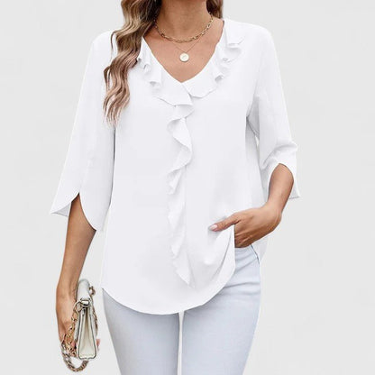 Effortless Ruffle Blouse for Women with V Neck Split Sleeve Flowy Casual Style