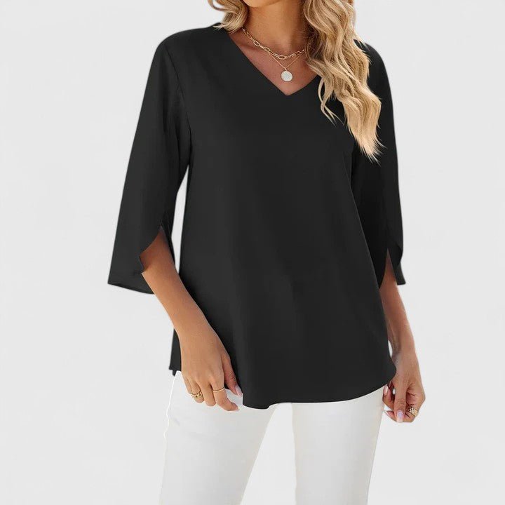Effortless Ruffle Blouse for Women with V Neck Split Sleeve Flowy Casual Style