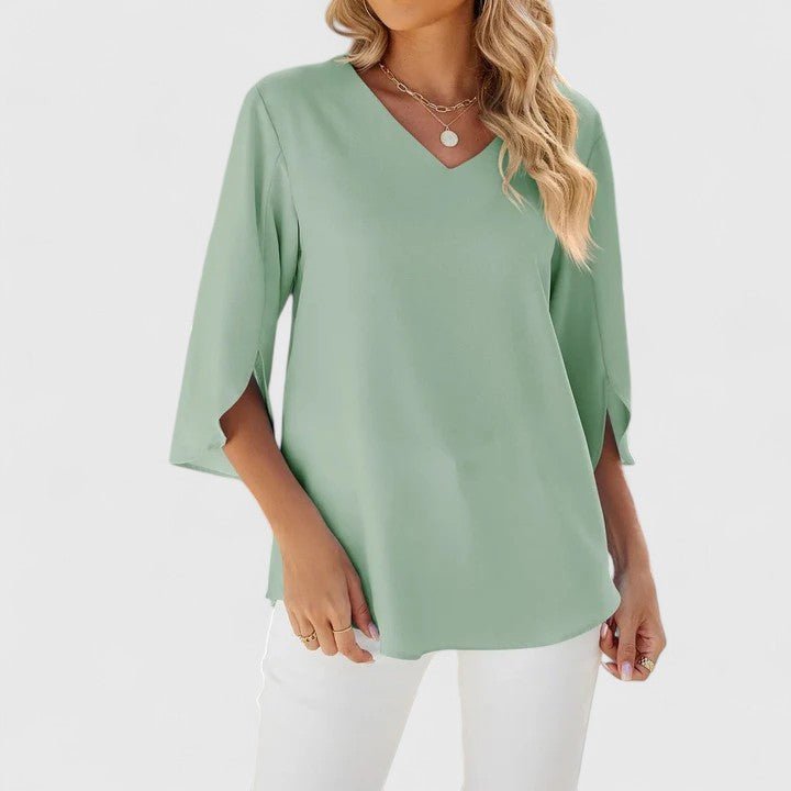 Effortless Ruffle Blouse for Women with V Neck Split Sleeve Flowy Casual Style