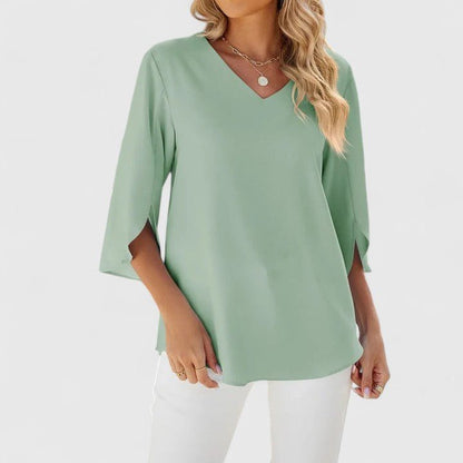 Effortless Ruffle Blouse for Women with V Neck Split Sleeve Flowy Casual Style