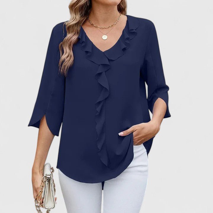 Effortless Ruffle Blouse for Women with V Neck Split Sleeve Flowy Casual Style