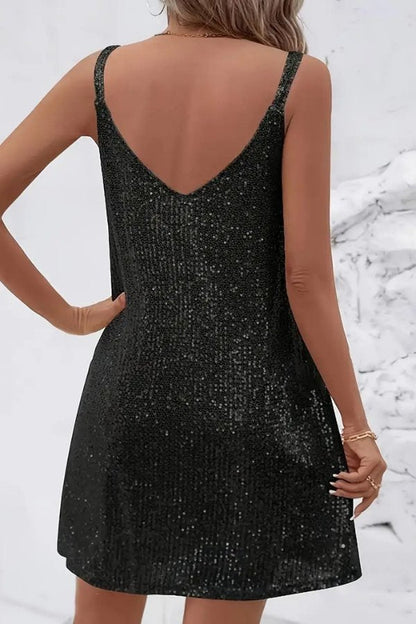 Elegant Sequin Dress for Women with V-Neckline Cocktail Party Mini Style