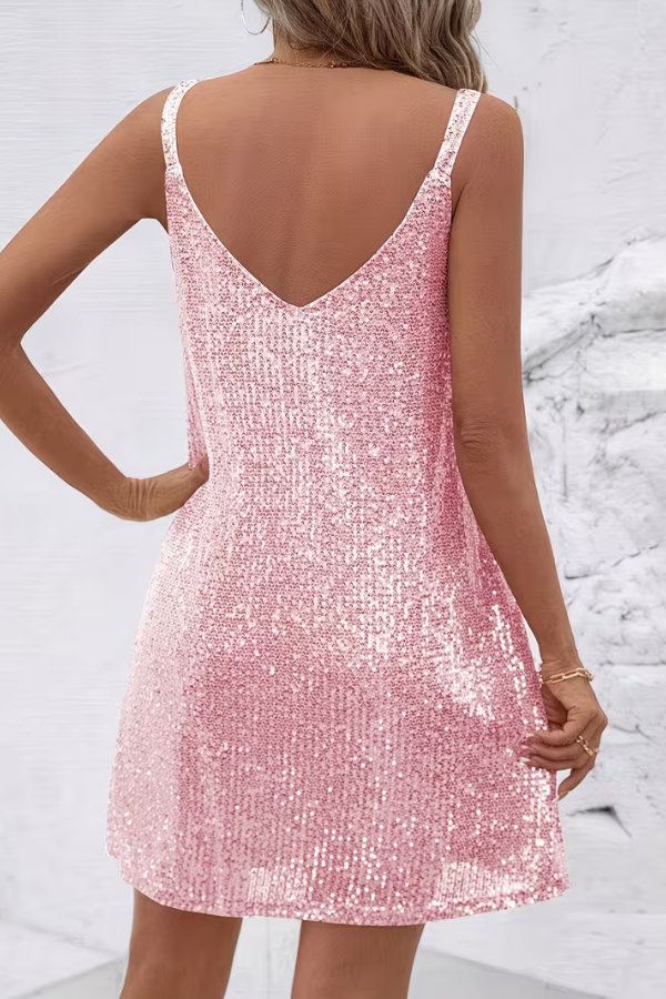 Elegant Sequin Dress for Women with V-Neckline Cocktail Party Mini Style