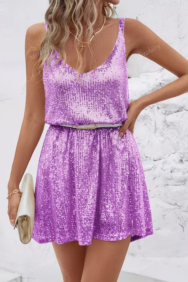 Elegant Sequin Dress for Women with V-Neckline Cocktail Party Mini Style