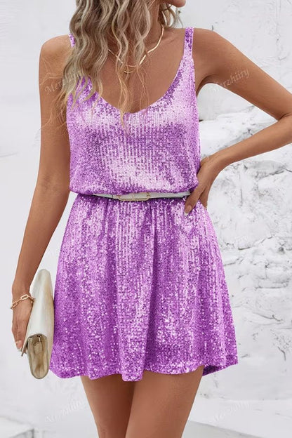 Elegant Sequin Dress for Women with V-Neckline Cocktail Party Mini Style