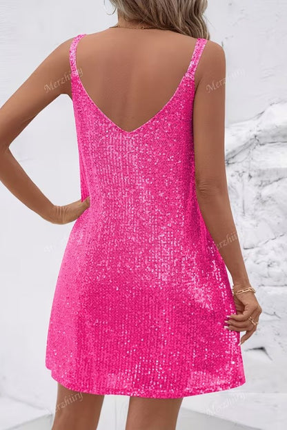 Elegant Sequin Dress for Women with V-Neckline Cocktail Party Mini Style