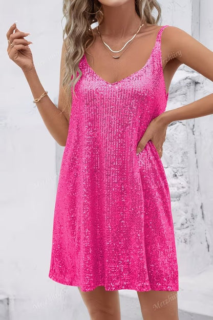 Elegant Sequin Dress for Women with V-Neckline Cocktail Party Mini Style