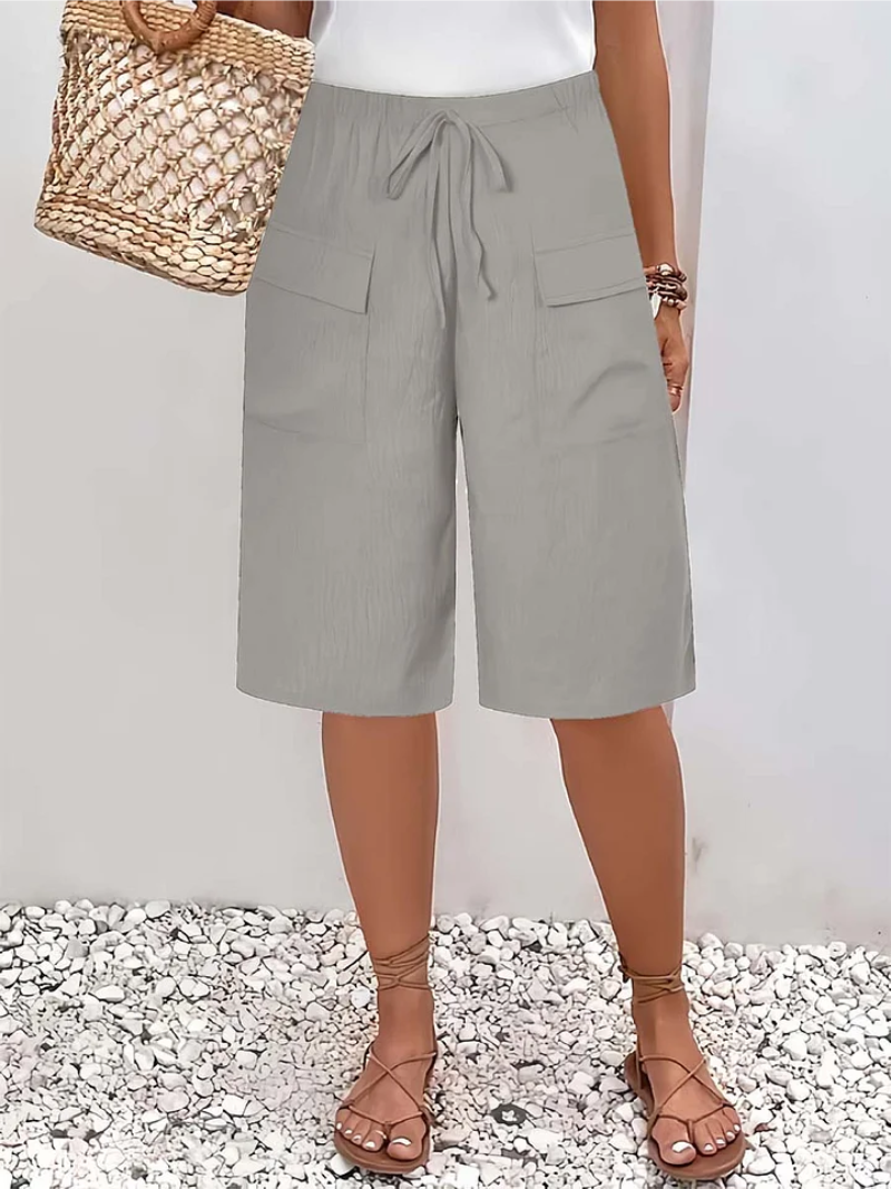 Effortless Linen Cargo Shorts for Women with Drawstring Waist Wide Leg Relaxed Casual Style