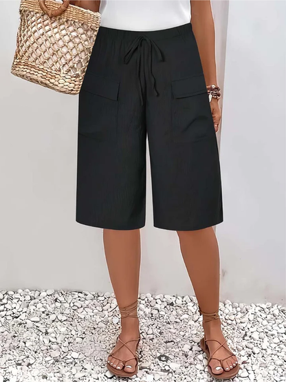 Effortless Linen Cargo Shorts for Women with Drawstring Waist Wide Leg Relaxed Casual Style