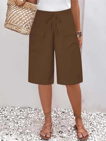 Effortless Linen Cargo Shorts for Women with Drawstring Waist Wide Leg Relaxed Casual Style