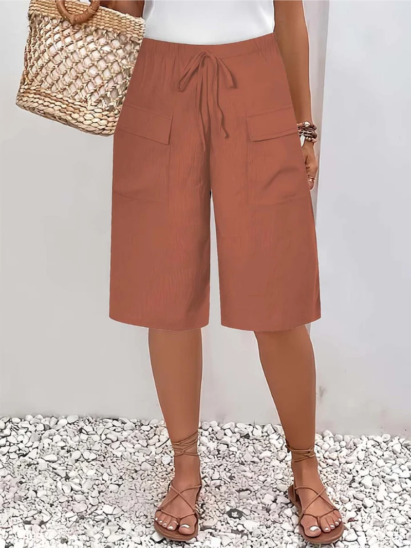 Effortless Linen Cargo Shorts for Women with Drawstring Waist Wide Leg Relaxed Casual Style