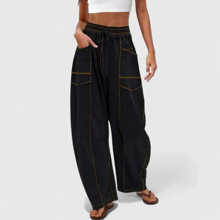 Effortless Wide Leg Cargo Pants for Women with High Waist Drawstring Patch Pocket Relaxed Style